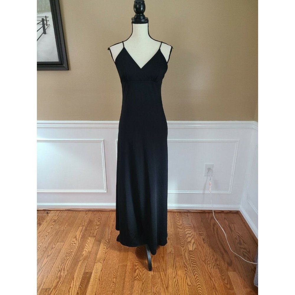 Vintage Black Maxi Dress Spaghetti Strap Polyester Gown FRITZI California 9/10